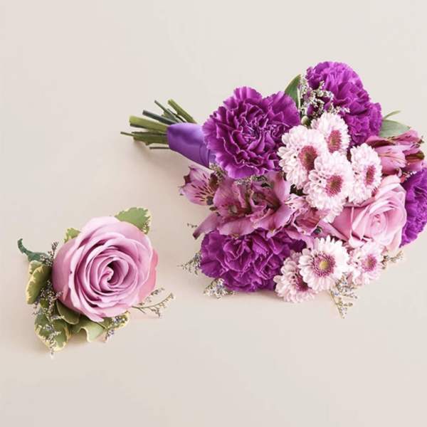 Bouquet & Boutonniere Set (Purple)