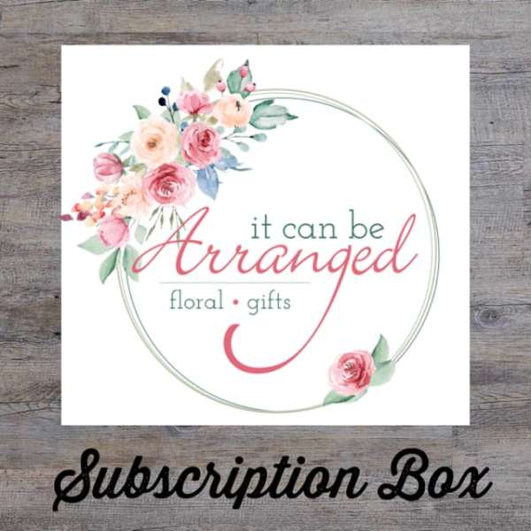 Floral logo card with pink roses and the words "it can be Arranged"
