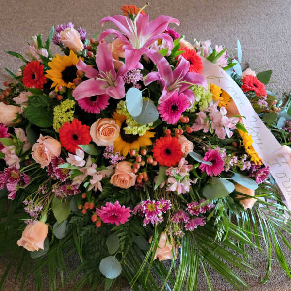 Large mixed flower spray with pink lilies and gerbera daisies