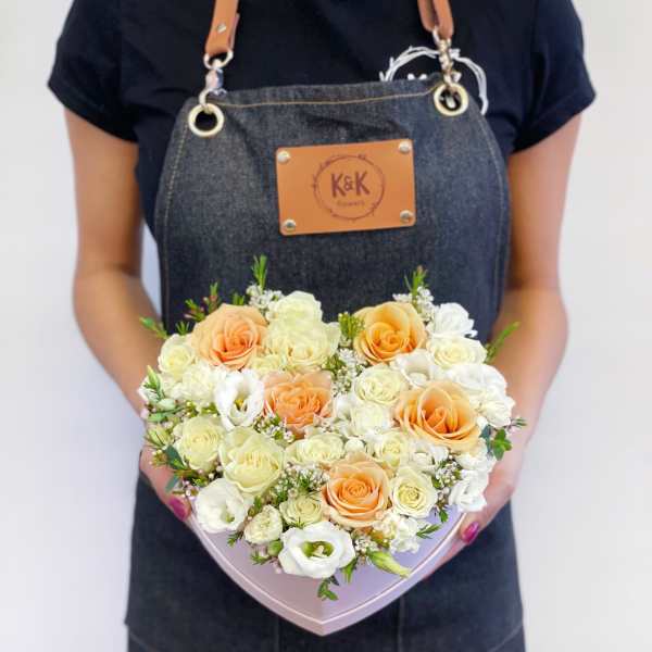 Heart Arrangement Peach and White
