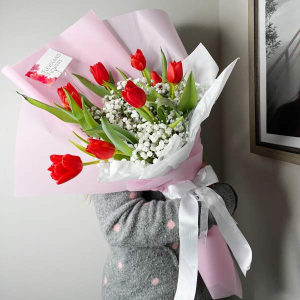 Red Tulips with Gypsophila
