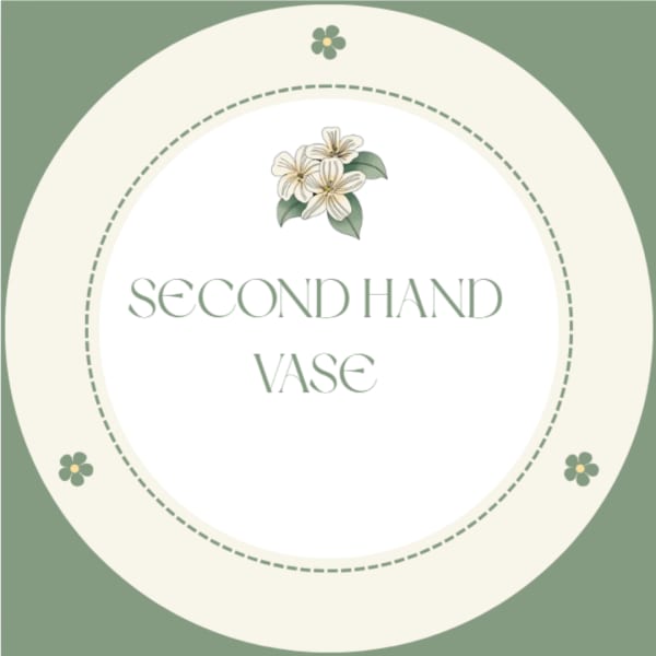 Graphic reading "SECOND HAND VASE" with small floral icons