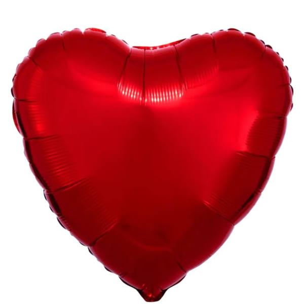 Red heart-shaped foil balloon on a white background
