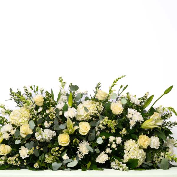 Our Gentle Thoughts Collection: Full Casket Spray in White Blooms