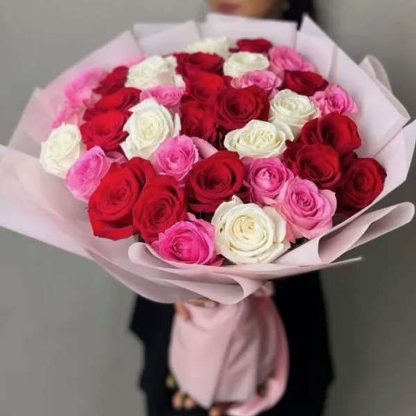 Pink, Red, and White Rose Bouquet