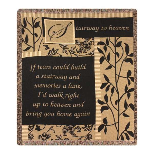 Decorative memorial throw blanket with a stairway to heaven quote