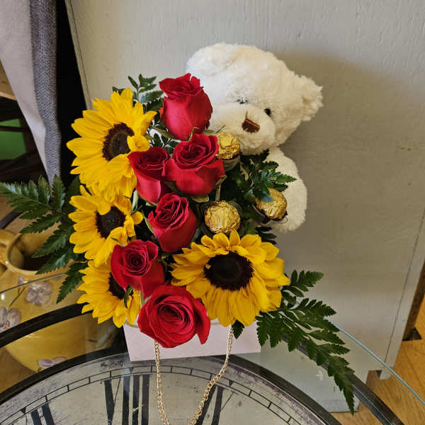 bear and sunflower arrangement