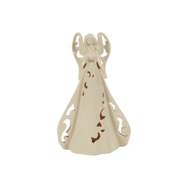 Cream ceramic angel figurine with cutout details
