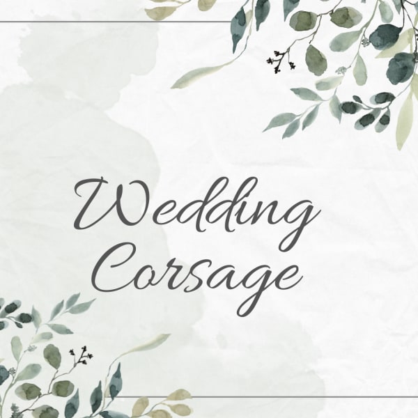 Wedding corsage text on a white floral watercolor background