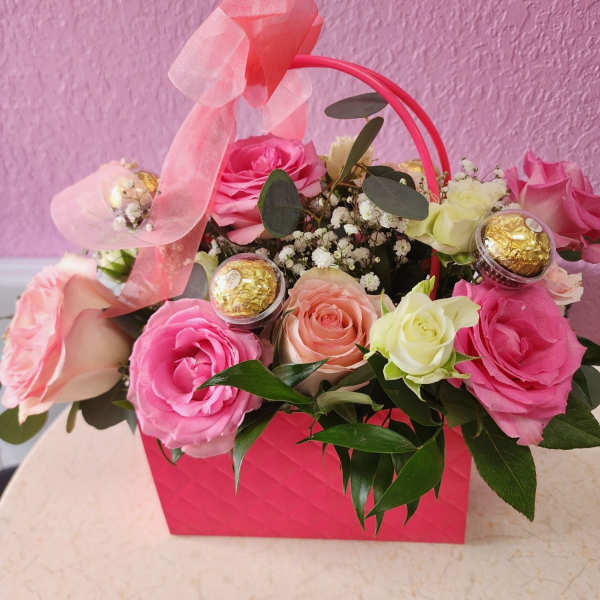 Handbag Blooms with chocolate