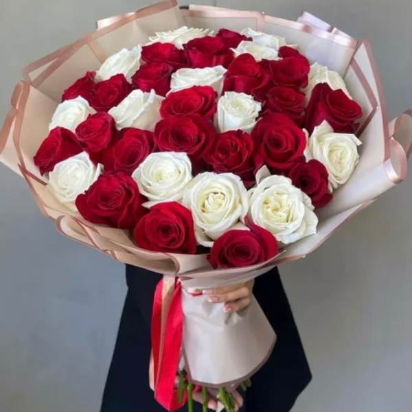 Red and White Rose Bouquet