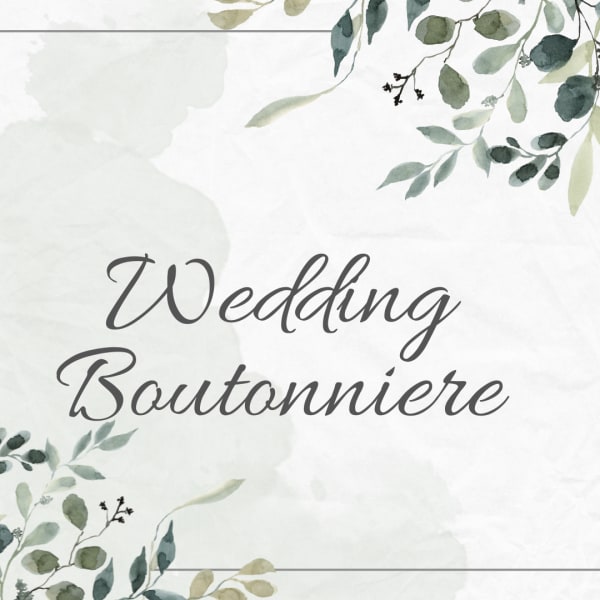 Wedding boutonniere text on a floral watercolor background