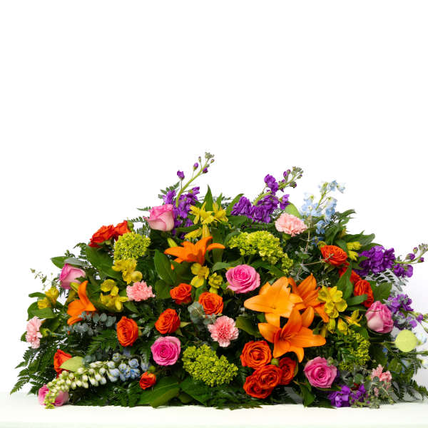 Our Bold Collection: Half Casket Spray in Colorful Blooms