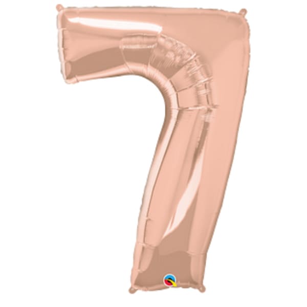 Rose gold foil balloon shaped like the number 7
