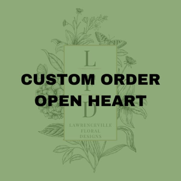 Green custom order graphic with floral line art and bold text
