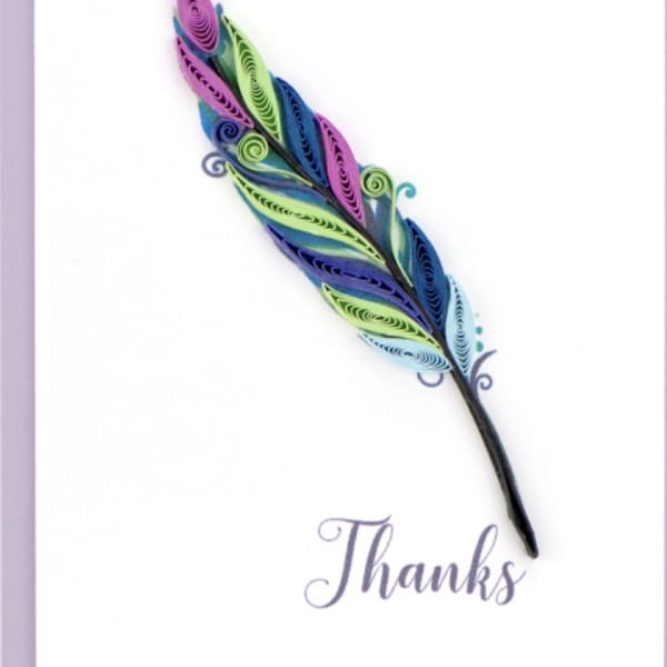 Decorative feather card with the word Thanks