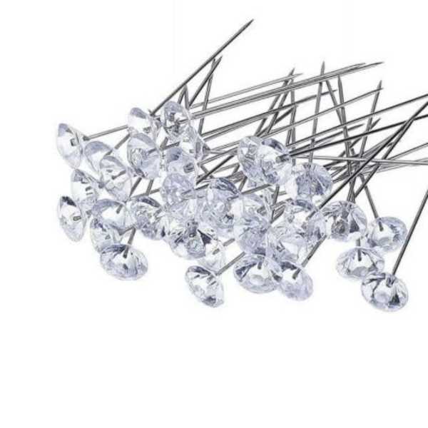 Bundle of clear crystal floral picks with long silver stems