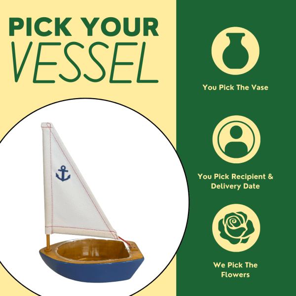 Graphic of a small sailboat vase with text about picking a vessel