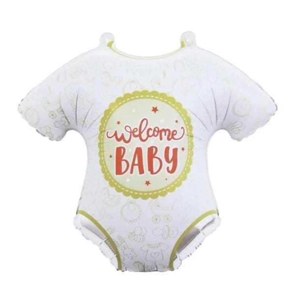 Baby-shaped foil balloon with "welcome BABY" text