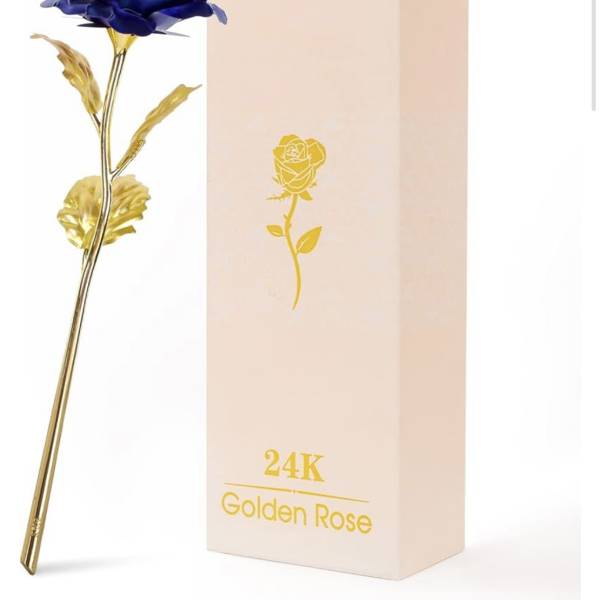 Blue and gold rose with a beige gift box