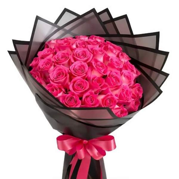 Hot Pink Roses wrapped Bouquet