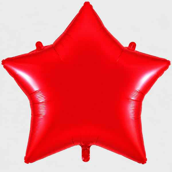 Red star-shaped foil balloon on a white background