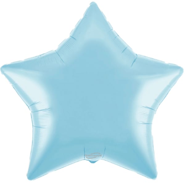 Light blue star-shaped foil balloon on a white background