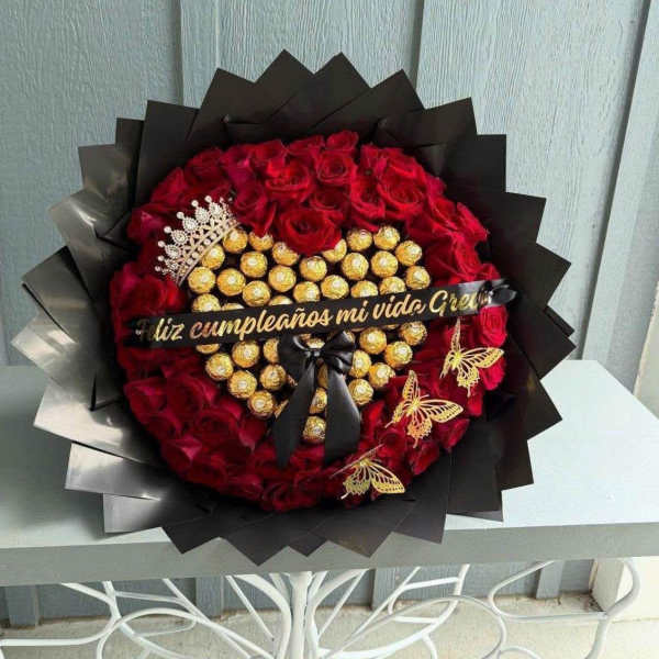 Buchon de rosas rojas y chocolates