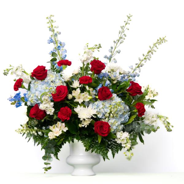 Our Honor Collection: Tribute Urn in Red, White, and Blue Blooms