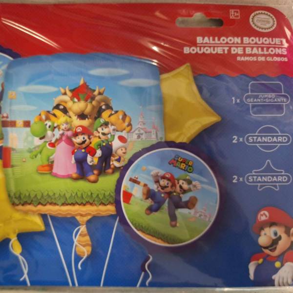 Super Mario balloon bouquet kit with yellow star balloons and character balloons