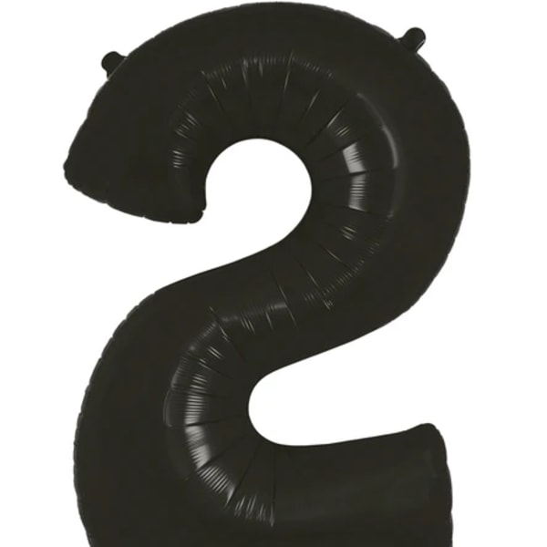 Black number 2 foil balloon on a white background