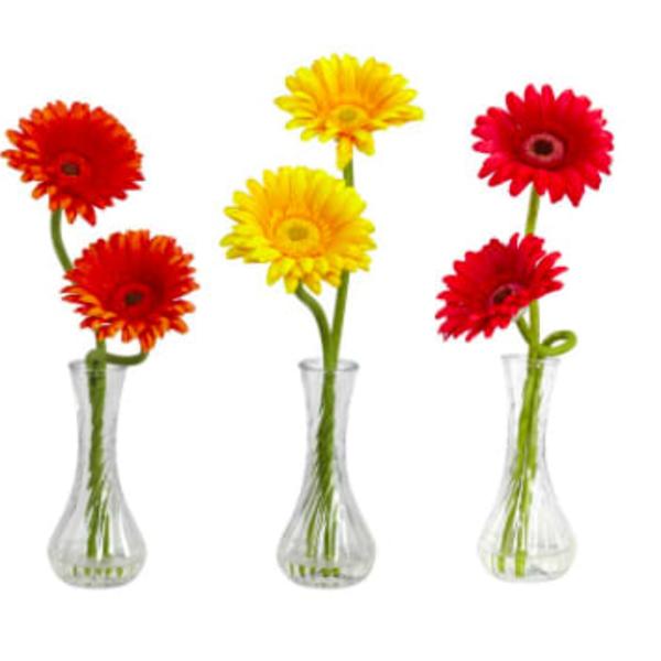 Gerber Daisy's with bud vases 3 piece set