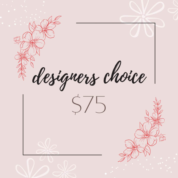 Pink designer's choice gift card with floral line art and $75 text