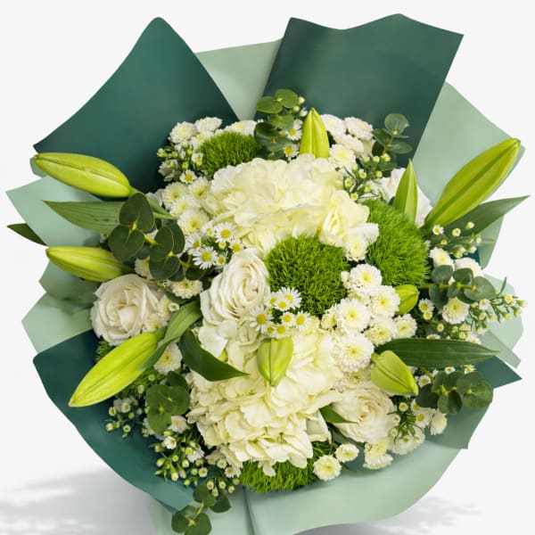 Emerald Garden Bouquet - White and Green Hand-Tied Arrangement