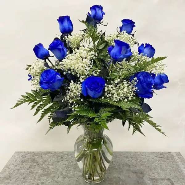Blue Roses Dozen Vase Arrangement