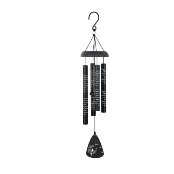 Black hanging wind chime with four tubes and a teardrop-shaped pendant