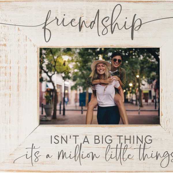 Wooden friendship photo frame with a picture of two smiling women