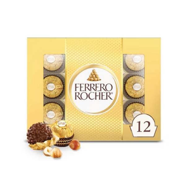 Ferrero Rocher chocolate gift box with 12 gold-wrapped candies