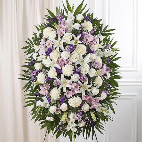 Sympathy Standing Spray: Lavender & White