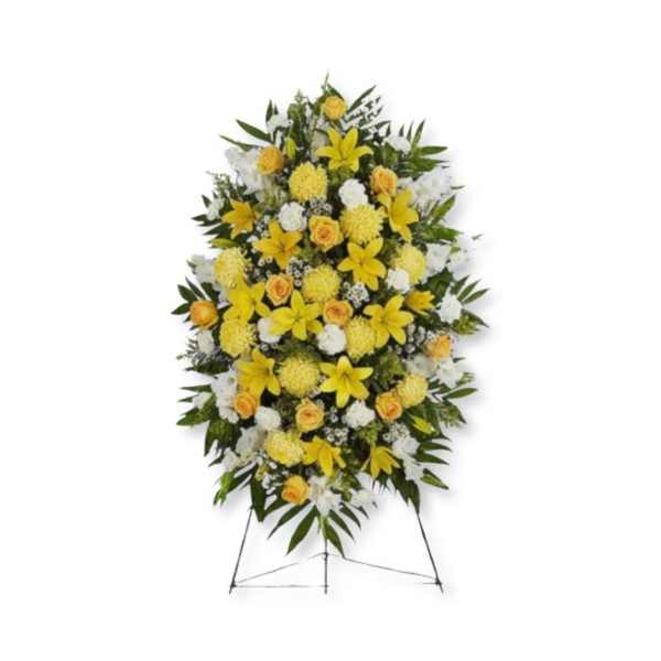 Sympathy Standing Spray: Yellow & White