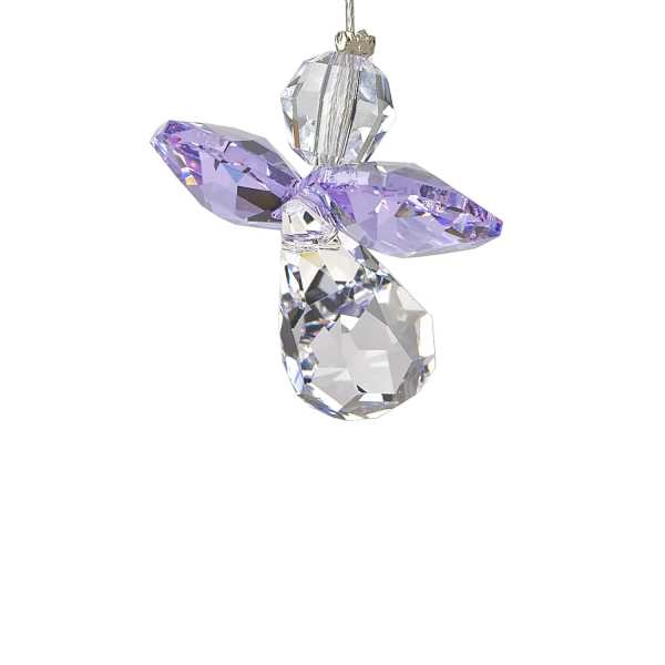 Crystal angel ornament with purple and clear faceted beads