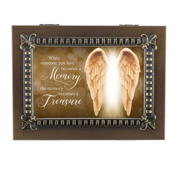 Decorative memorial plaque with angel wings and a sympathy quote