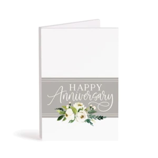 Anniversary greeting card with white floral illustration