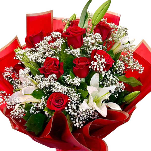 Passionate Love – Red Rose & White Lily Bouquet