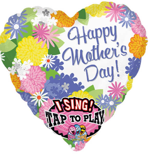 Mother's Day heart-shaped balloon with colorful flowers and text