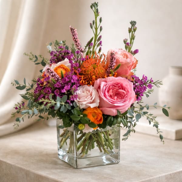pink and orange, vibrant happy arrangement