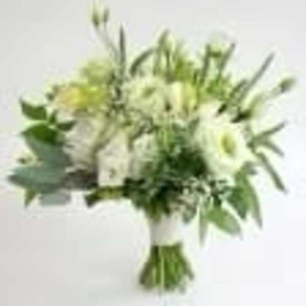 White floral bouquet with green accents