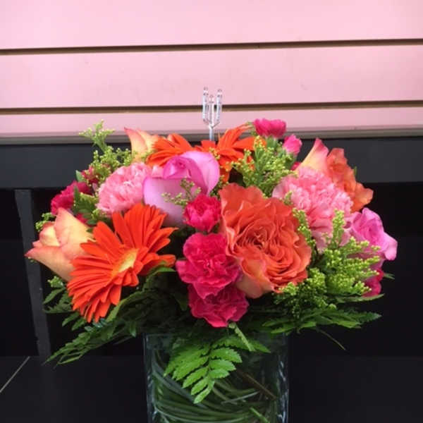 Bright Mixed Bouquet in a Cube Vase