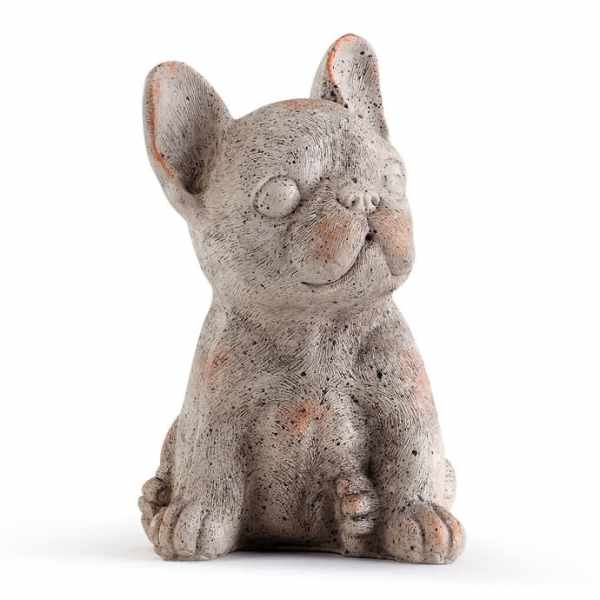 Small gray dog figurine sitting on a white background