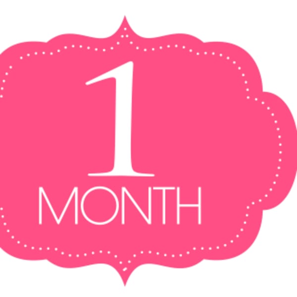 Pink badge with the text "1 MONTH"